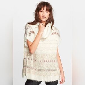 Free People Ivory Combo Snow Bunny Dolman Fair Isle Turtle Neck Sweater Oversize